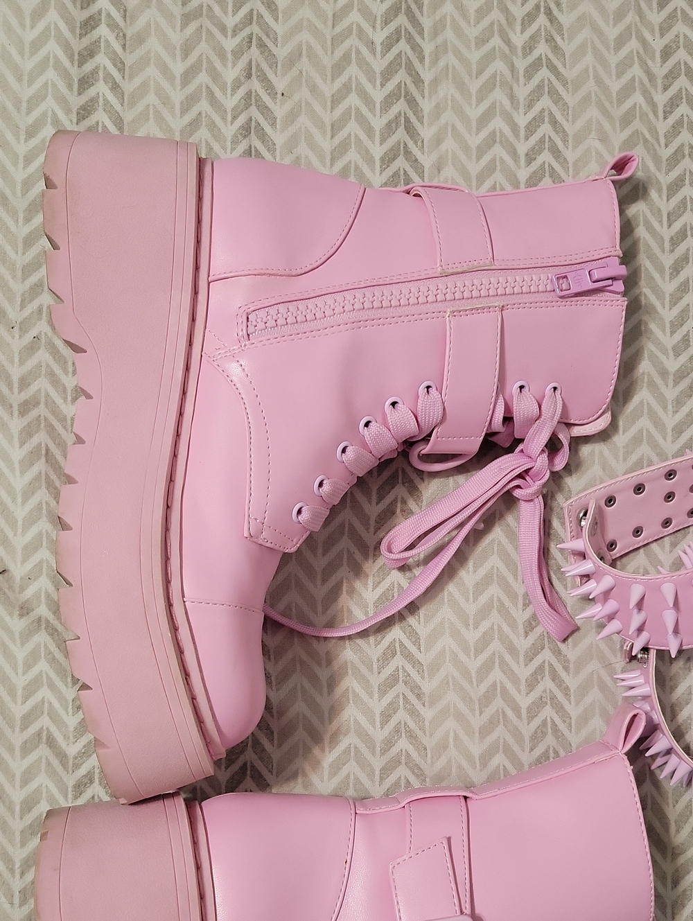 Pink Platform Combat Boots - Picture 4 of 7